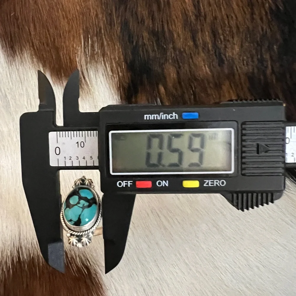 ❤️ Hubei Turquoise Navajo Style Spiderweb Decorative ADJ Oval Matte 925 Ring - Picture 14 of 14